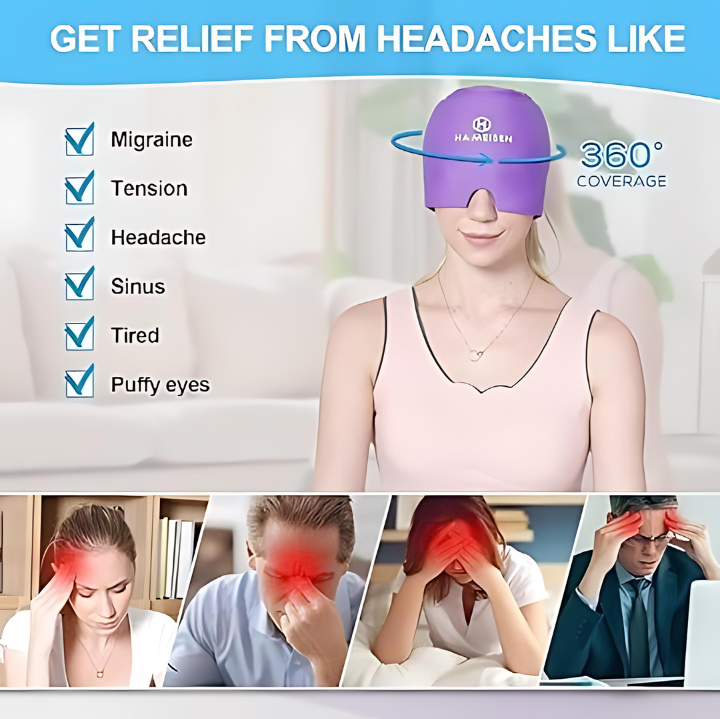 Migraine Relief Hat – Gel Ice Cap for Headaches, Hot & Cold Therapy Cap for Tension & Stress