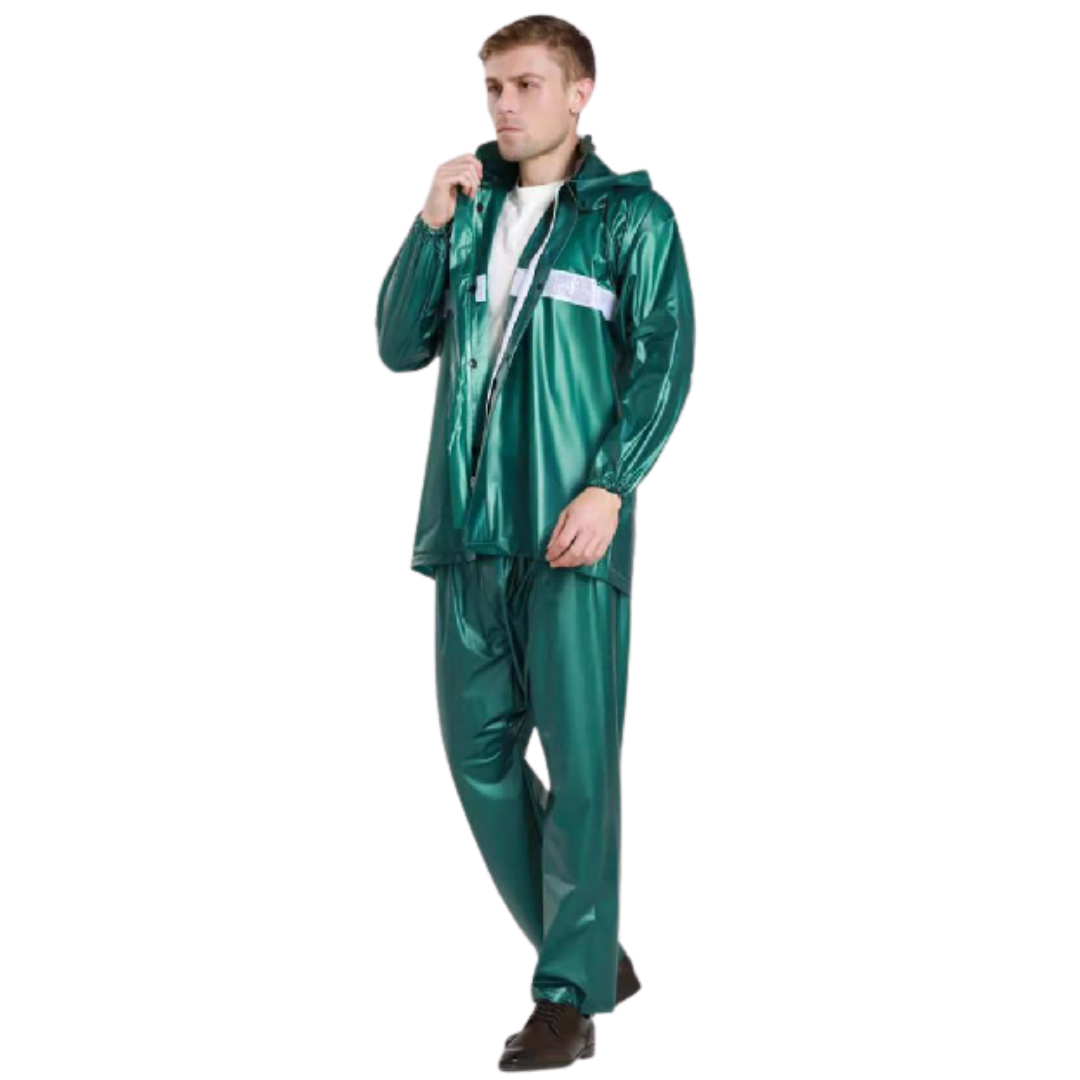 Unisex Green PVC Rain Suit – 100% Waterproof Full-Body Outdoor Gear