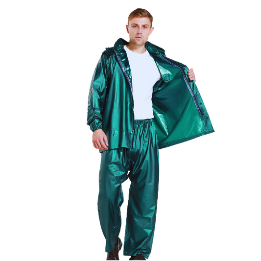 Unisex Green PVC Rain Suit – 100% Waterproof Full-Body Outdoor Gear